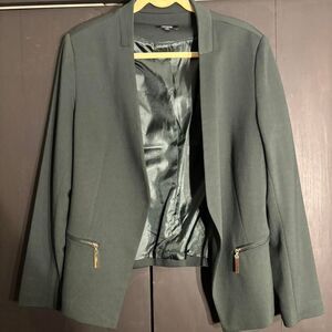 PREMISE Women's Green Blazer with Gold Zippers - Size 14